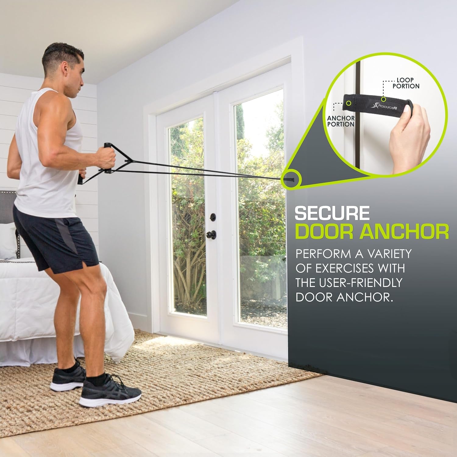 Single Stackable Resistance Bands with Door Anchor and Exercise Guide, 5-8 LB, Heavy Duty Fitness Tube for Full-Body Exercises and Home Workouts, Green